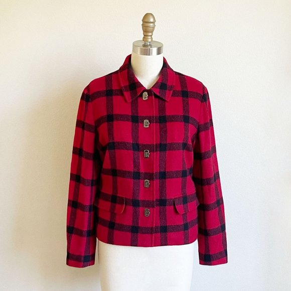 Talbots red and black plaid Italian wool blend overshirt shacket - Picture 1 of 7